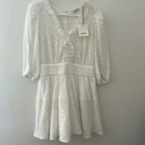 NWT Sandro Gianni Embroidered Cotton Mini Dress - Picture 3 of 9